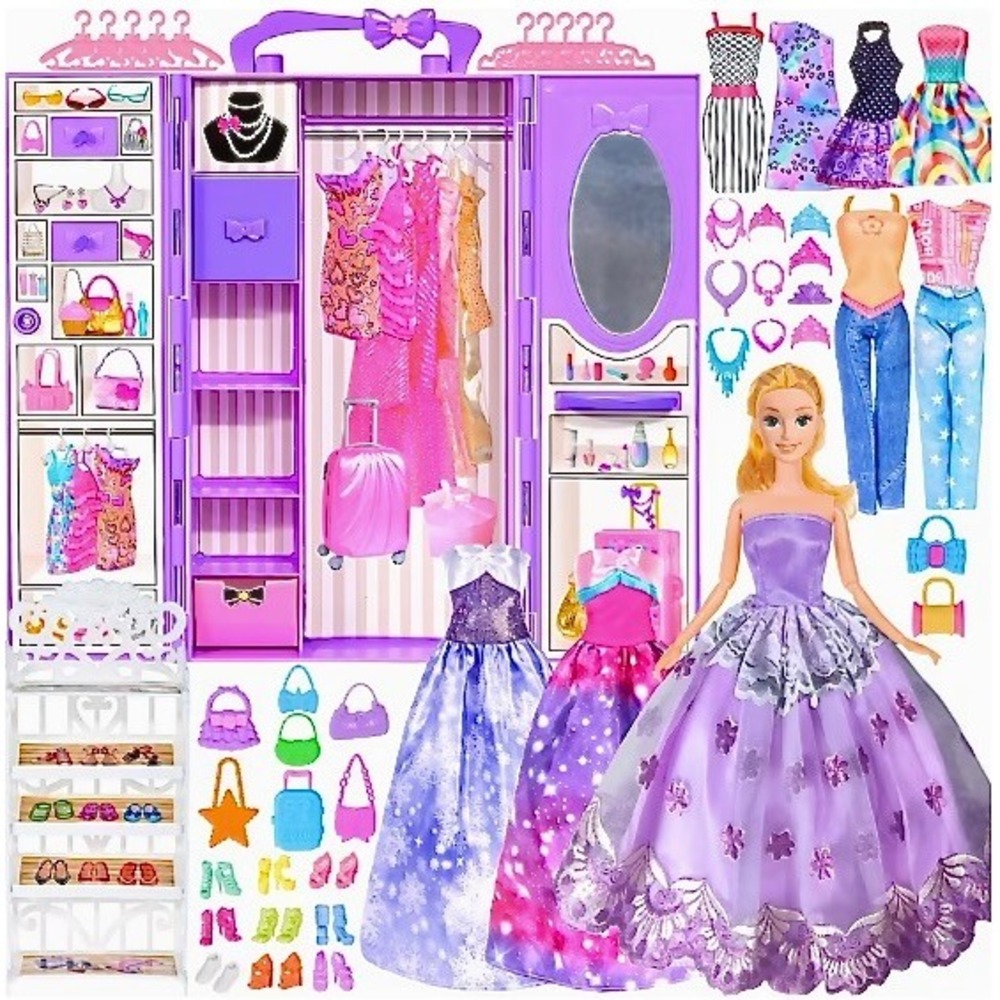 91pc Set Fashion Doll Clothes Barbie Style Outfits Wardrobe Closet Accessories